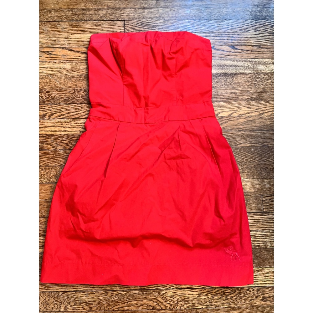 Abercrombie & Fitch Red Strapless Smocked Mini Dress Pockets Y2K  Size S